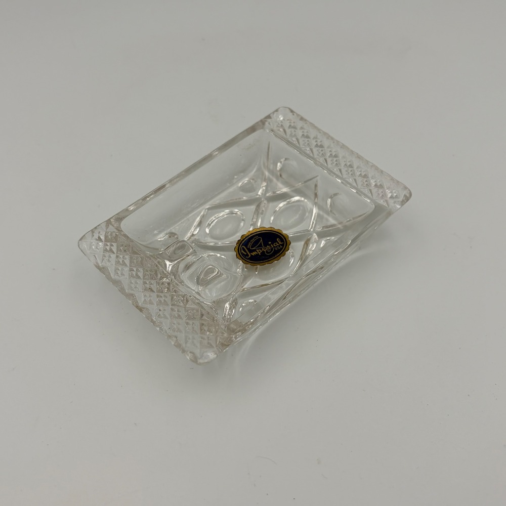 Imperial Glass Hand Crafted Ashtray Clear Diamond Cut Vintage USA - Picture 5 of 10